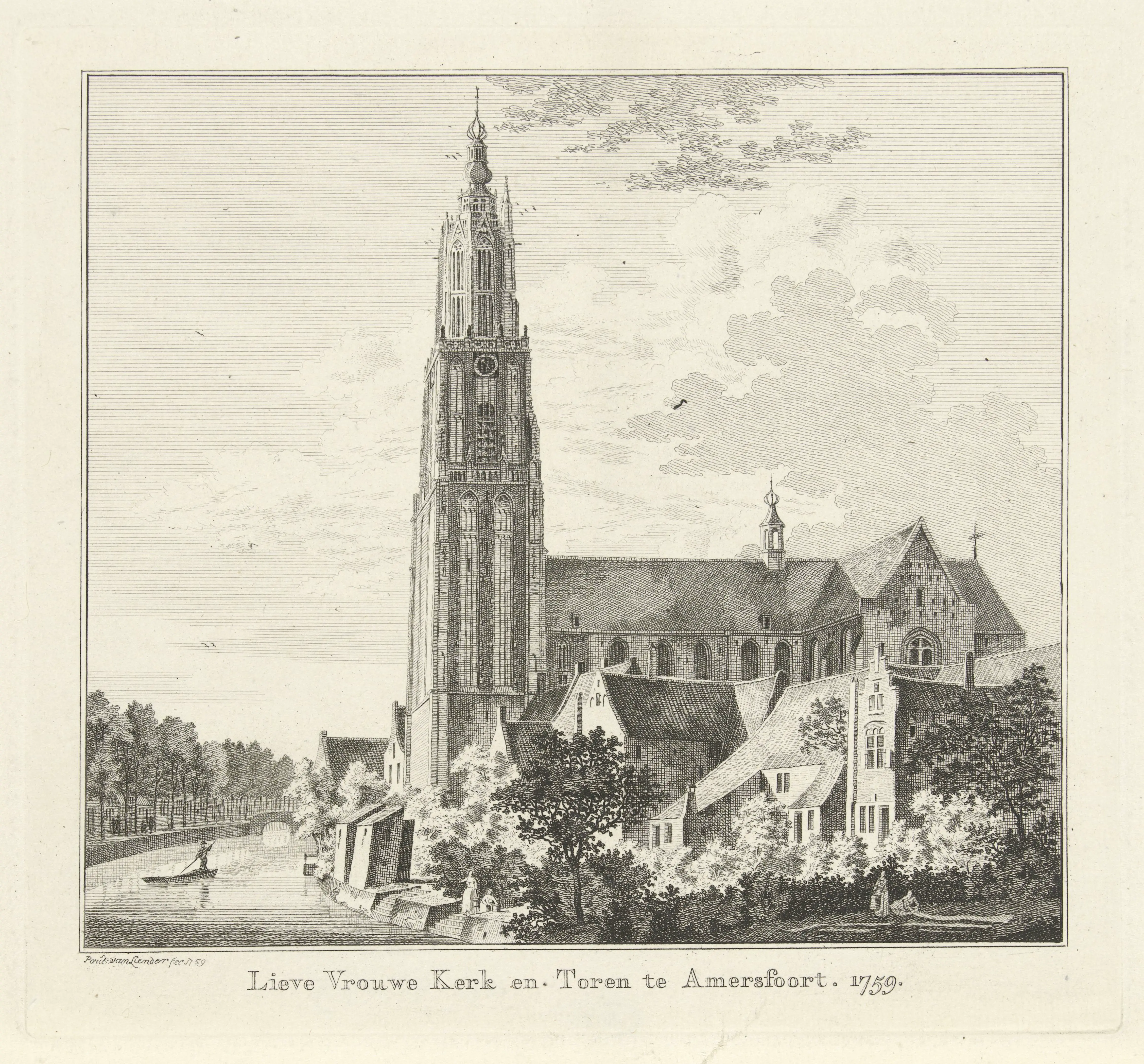 Tekening van de Onze-Lieve-Vrouwetoren in Amersfoort